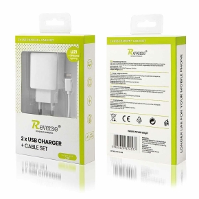 Travel charger REVERSE U21 2.1A 2xUSB+iPh white