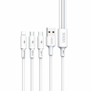 Cable VIDVIE CB4003 USB/iPhone + Micro + Type-C 3in1 2.4A 1.2m white