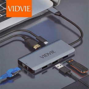Adapter HUB VIDVIE HUB01 1xUSB 3.0+2xUSB 2.0+1xHDMI+1xRJ45+1xPD+Type C szary