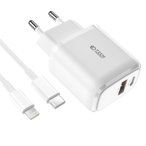 TECH-PROTECT C20W 2-PORT NETWORK CHARGER PD 20W / QC3.0 + LIGHTNING CABLE WHITE