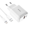 TECH-PROTECT C20W 2-PORT NETWORK CHARGER PD 20W / QC3.0 + LIGHTNING CABLE WHITE