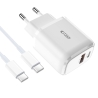 TECH-PROTECT C20W 2-PORT NETWORK CHARGER PD 20W / QC3.0 + TYPE-C CABLE WHITE