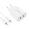 TECH-PROTECT C20W 2-PORT NETWORK CHARGER PD 20W + TYPE-C CABLE WHITE