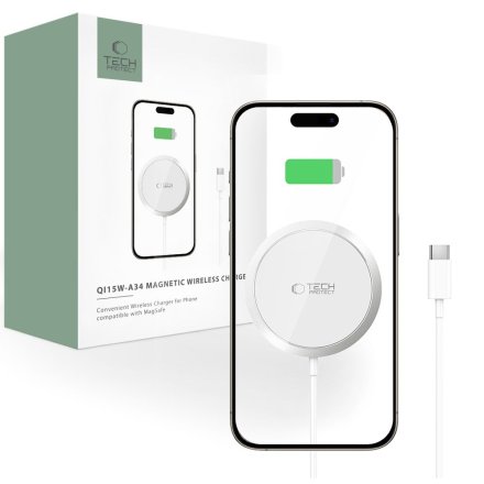 TECH-PROTECT QI15W-A34 MAGNETIC MAGSAFE WIRELESS CHARGER WHITE