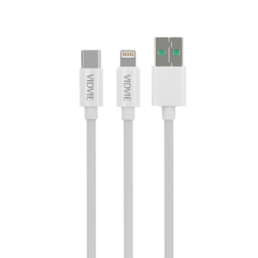 Cable VIDVIE CB471  USB/Type-C  + IPhone  2in1 5A 1.2m white