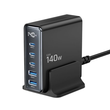 TECH-PROTECT DC140W-GAN 5-PORT DESKTOP CHARGER PD140W/QC3.0 BLACK