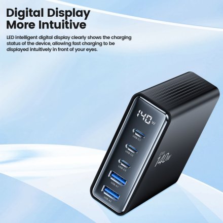 TECH-PROTECT DC140W-GAN 5-PORT DESKTOP CHARGER PD140W/QC3.0 BLACK