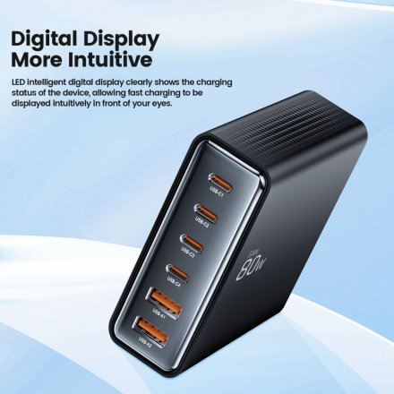 TECH-PROTECT DC80W-GAN 6-PORT DESKTOP CHARGER PD80W/QC3.0 BLACK