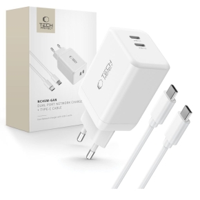 TECH-PROTECT NC45W-GAN 2-PORT NETWORK CHARGER PD 45W + TYPE-C CABLE WHITE