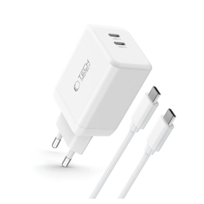 TECH-PROTECT NC45W-GAN 2-PORT NETWORK CHARGER PD 45W + TYPE-C CABLE WHITE