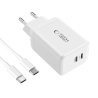TECH-PROTECT NC45W-GAN 2-PORT NETWORK CHARGER PD 45W + TYPE-C CABLE WHITE