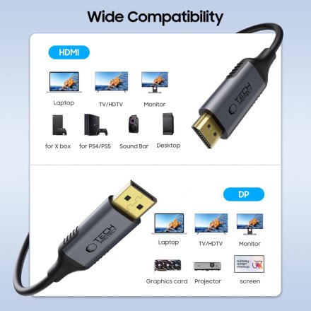 TECH-PROTECT ULTRABOOST CABLE DISPLAYPORT TO HDMI 2.0 4K 60HZ 200CM BLACK