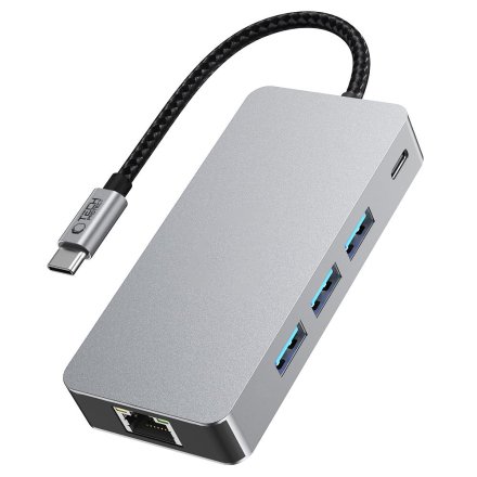 TECH-PROTECT HB05 HUB ADAPTER 9IN1 TYPE-C + USB2.0 + USB3.0 + HDMI 4K 60HZ + SD/TF + PD100W + RJ45 1000M SPACE GREY