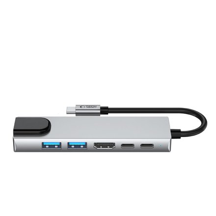 TECH-PROTECT HB02 HUB ADAPTER 6IN1 TYPE-C + USB2.0 + USB3.0 + HDMI 4K 30HZ + RJ45 + PD100W SPACE GREY