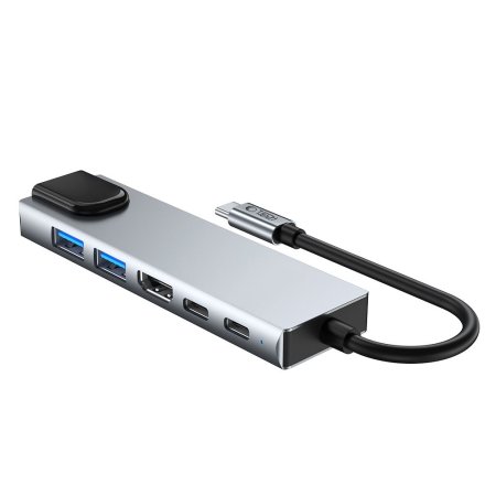 TECH-PROTECT HB02 HUB ADAPTER 6IN1 TYPE-C + USB2.0 + USB3.0 + HDMI 4K 30HZ + RJ45 + PD100W SPACE GREY