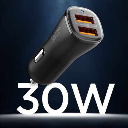 SPIGEN ESSENTIAL EV302 2-PORT CAR CHARGER 30W BLACK