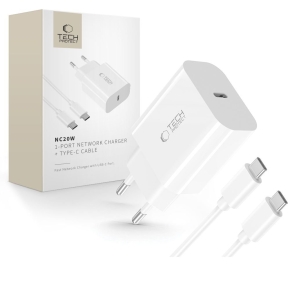 TECH-PROTECT NC20W 1-PORT NETWORK CHARGER PD 20W + TYPE-C CABLE WHITE