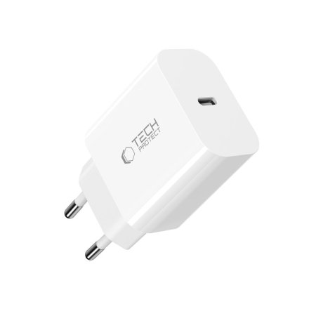 TECH-PROTECT NC20W 1-PORT NETWORK CHARGER PD20W + TYPE-C CABLE WHITE