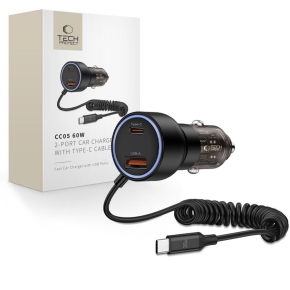 TECH-PROTECT CC05 2-PORT CAR CHARGER PD 60W + CABLE BLACK