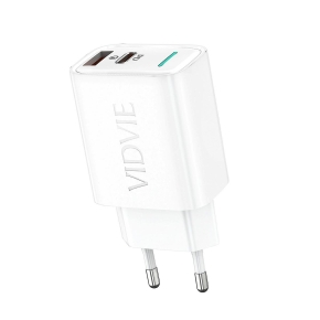 Travel charger VIDVIE PLE269 3A PD30W 1xUSB+1xType-C white