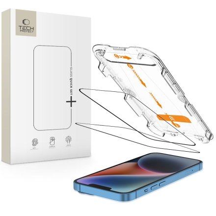 SZKŁO HARTOWANE TECH-PROTECT QUICK SET+ 2-PACK IPHONE 13 / 13 PRO / 14 / 16E BLACK