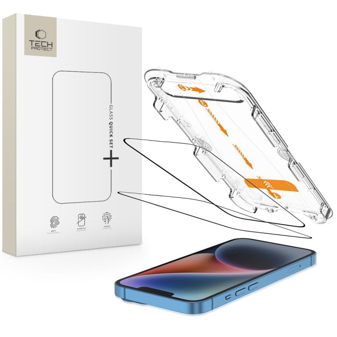 SZKŁO HARTOWANE TECH-PROTECT QUICK SET+ 2-PACK IPHONE 13 / 13 PRO / 14 / 16E BLACK