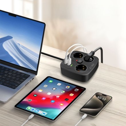 TECH-PROTECT PCS3X4 POWER STRIP 2 USB & 2 TYPE-C & 3 SOCKET 200CM BLACK
