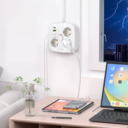 TECH-PROTECT PCS3X4 POWER STRIP 2 USB & 2 TYPE-C & 3 SOCKET 200CM WHITE