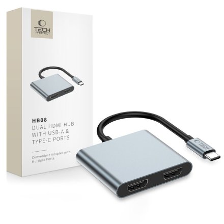 TECH-PROTECT HB08 HUB ADAPTER 4IN1 TYPE-C + USB2.0 + 2 x HDMI 4K 60HZ SPACE GREY