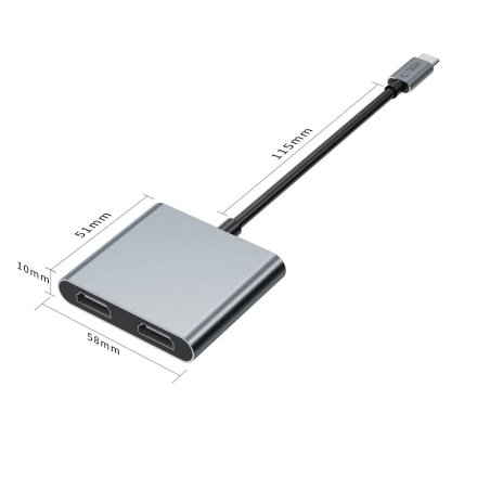 TECH-PROTECT HB08 HUB ADAPTER 4IN1 TYPE-C + USB2.0 + 2 x HDMI 4K 60HZ SPACE GREY