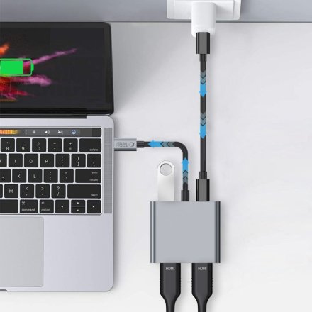 TECH-PROTECT HB08 HUB ADAPTER 4IN1 TYPE-C + USB2.0 + 2 x HDMI 4K 60HZ SPACE GREY