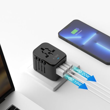 TECH-PROTECT TA200 TRAVEL ADAPTER EU / UK / US / AU BLACK