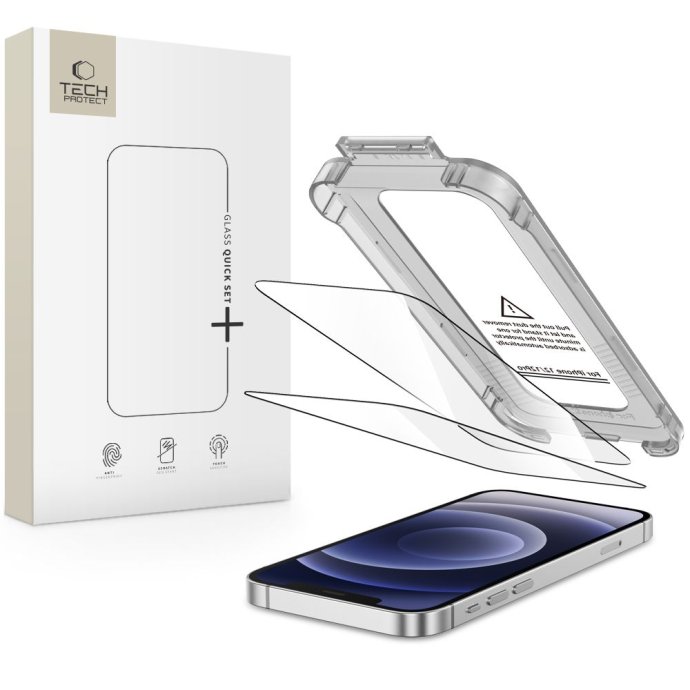 SZKŁO HARTOWANE TECH-PROTECT QUICK SET+ 2-PACK IPHONE 12 / 12 PRO BLACK