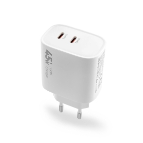 VIDVIE PLE261 2xType-C Wall Charger + Type-C/Type-C Cable 3A 45W GaN White