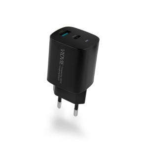 Travel charger VIDVIE PLE248 3A PD 20W USB+Type-C+cable USB/Type-C black