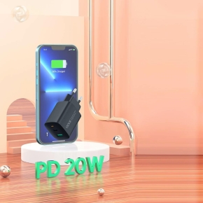 VIDVIE PLE248 Netzladegerät 1xUSB + 1xType C + Type C Kabel 3A PD 20W schwarz