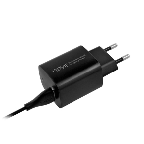 VIDVIE PLE248 Wall Charger 1xUSB + 1xType C + Micro Cable 3A PD 20W Black