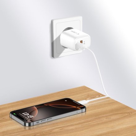 TECH-PROTECT NCA30 2-PORT NETWORK CHARGER PD 30W / QC3.0 + LIGHTNING CABLE WHITE