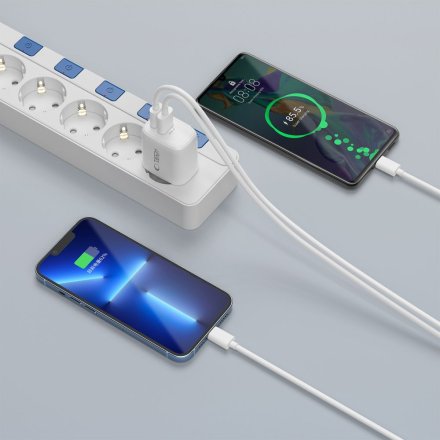 TECH-PROTECT NCA30 2-PORT NETWORK CHARGER PD 30W / QC3.0 + TYPE-C CABLE WHITE