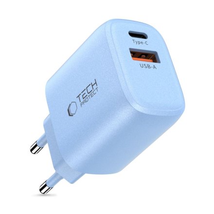 TECH-PROTECT NCA20 2-PORT NETWORK CHARGER PD 20W / QC3.0 BABY BLUE