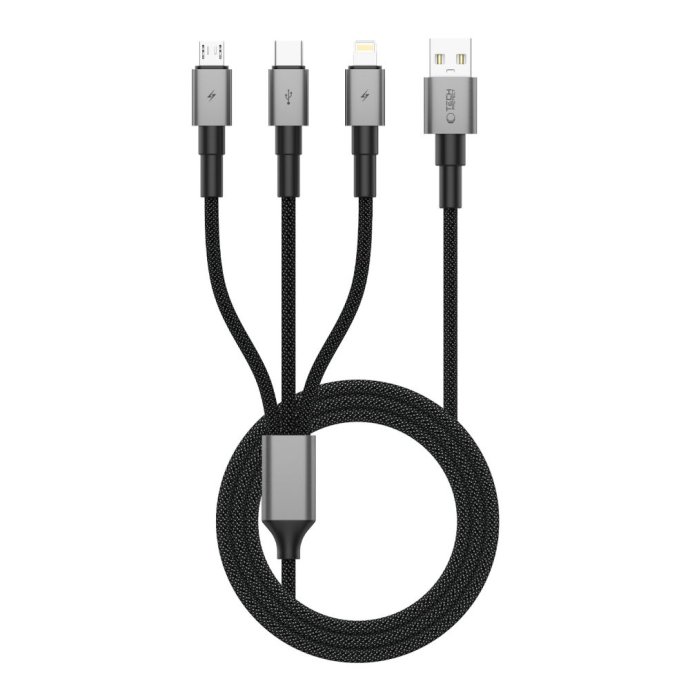 TECH-PROTECT ULTRABOOST DNA 3IN1 LIGHTNING & TYPE-C & MICRO-USB CABLE 3A 120CM IRON GREY