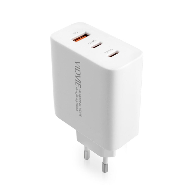 Ładowarka sieciowa VIDVIE PLE262 1xUSB + 2xType C + kabel Type C/iPhone 3A 65W GaN biały