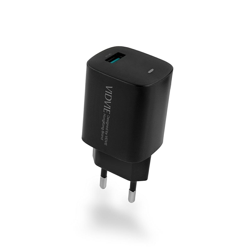 Travel charger VIDVIE PLE249 3A QC 3,0 18W USB+cable USB/Type-C black