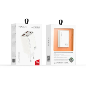 VIDVIE PLE222 Netzladegerät 2xUSB + 2xType C 70W GaN Weiß