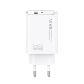 VIDVIE PLE282 Netzladegerät 1xUSB + 1xType-C + Type-C/Type-C Kabel 30W Weiß