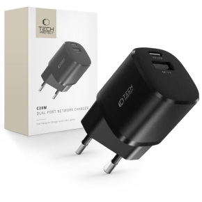 TECH-PROTECT C20W MINI 2-PORT NETWORK CHARGER PD 20W QC3.0 BLACK