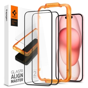 SZKŁO HARTOWANE SPIGEN ALM GLASS FC 2-PACK IPHONE 15 PLUS BLACK