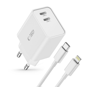 TECH-PROTECT C35W 2-PORT NETWORK CHARGER PD 35W + LIGHTNING CABLE WHITE