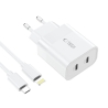 TECH-PROTECT C20W 2-PORT NETWORK CHARGER PD 20W + TYPE-C CABLE WHITE