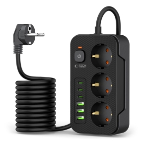 TECH-PROTECT PC3X6 POWER STRIP 3 USB & 3 TYPE-C & 3 SOCKET 200CM BLACK